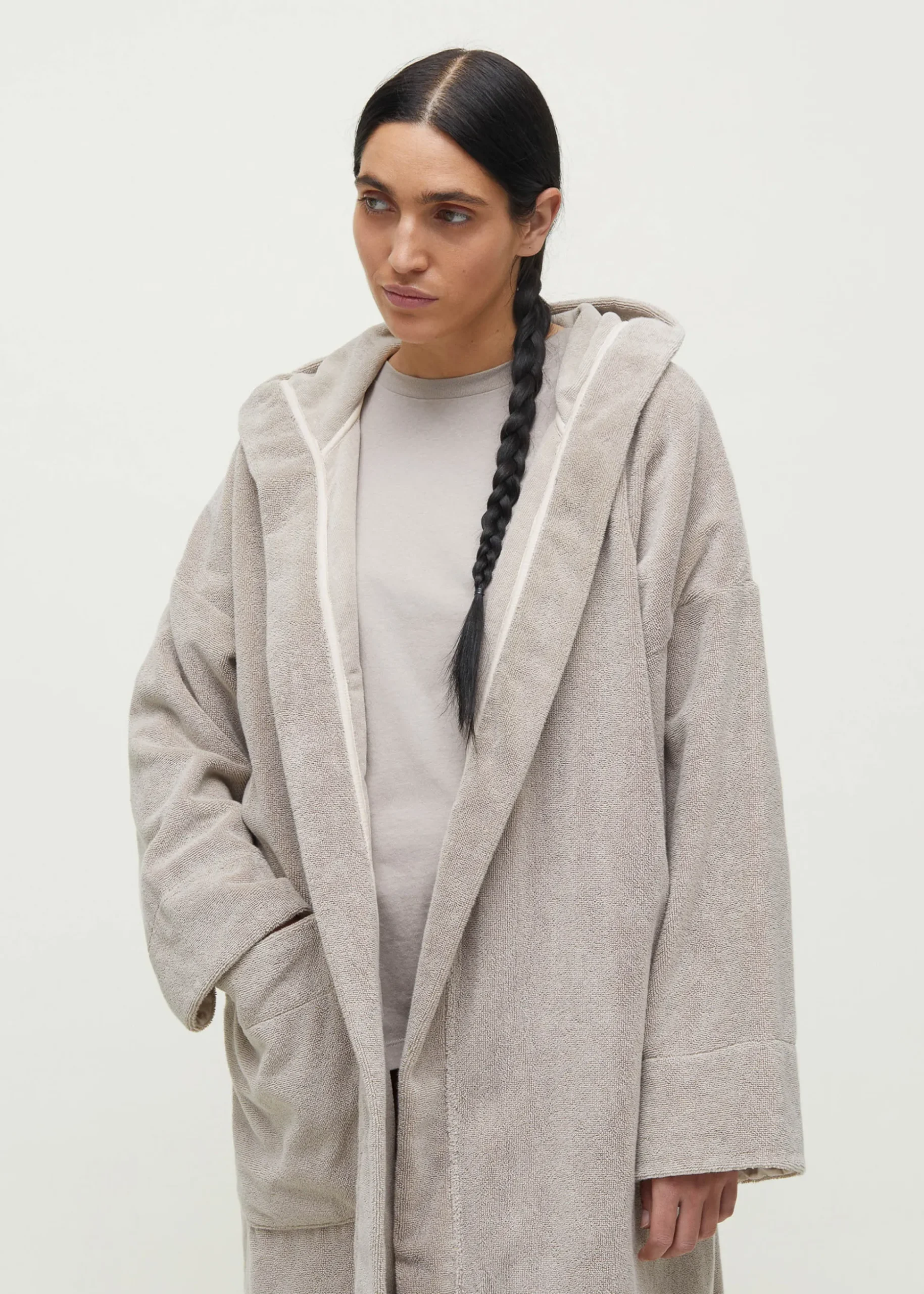 Hooded bathrobe terry